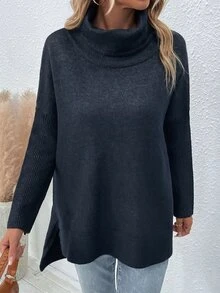 Jersey cuello alto de hombros caídos - Azul Marino - Ver 6