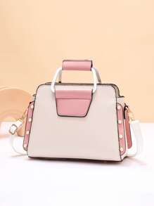 绒球和仿珍珠装饰方形包，母亲节送给妈妈的礼物 - 粉色 - 查看 2