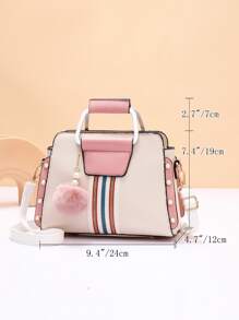 绒球和仿珍珠装饰方形包，母亲节送给妈妈的礼物 - 粉色 - 查看 6