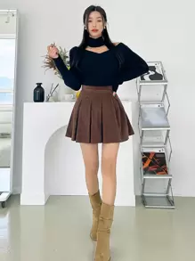 DAZY Solid Choker Neck Jumper - Black - View 6