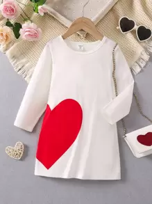 Toddler Girls Heart Print Tee Dress - White - View 1