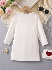 Toddler Girls Heart Print Tee Dress - White - View 2