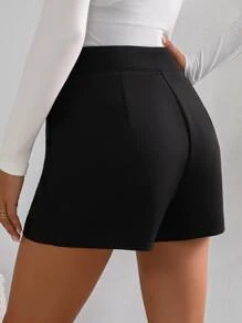 Chiquease Quần đùi nữ Chuỗi Túi Dây kéo màu trơn Giải trí - màu đen - Xem 2