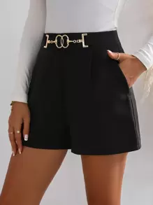 Chiquease Quần đùi nữ Chuỗi Túi Dây kéo màu trơn Giải trí - màu đen - Xem 3