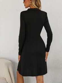 SHEIN LUNE Đầm Dây kéo màu trơn Giải trí - màu đen - Xem 2