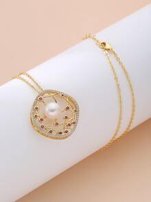 Faux Pearl Decor Pendant Necklace - Multicolor - View 1