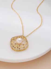 Faux Pearl Decor Pendant Necklace - Multicolor - View 2