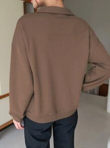 DAZY Polo 领落肩卫衣，秋装 - 棕色 - 查看 2