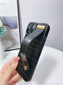 高品质 PU 鳄鱼纹 TPU 软保护手机壳，适用于 iPhone，防摔、防汗、防指纹、防刮、不褪色 - 黑色 - 查看 4