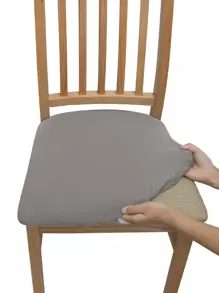 1pc Solid Color Chair Seat Cushion Cover, Stretchy Polyester Fiber, Removable, For Home Decor In Living Room, Bedroom, Chair Seat Protector - Grey - View 1