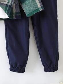 SHEIN 小男童格紋補丁貼口袋襯衫和褲子不帶T恤