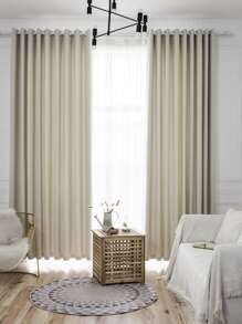 Plain Single Panel Blackout Curtain - Beige - View 2
