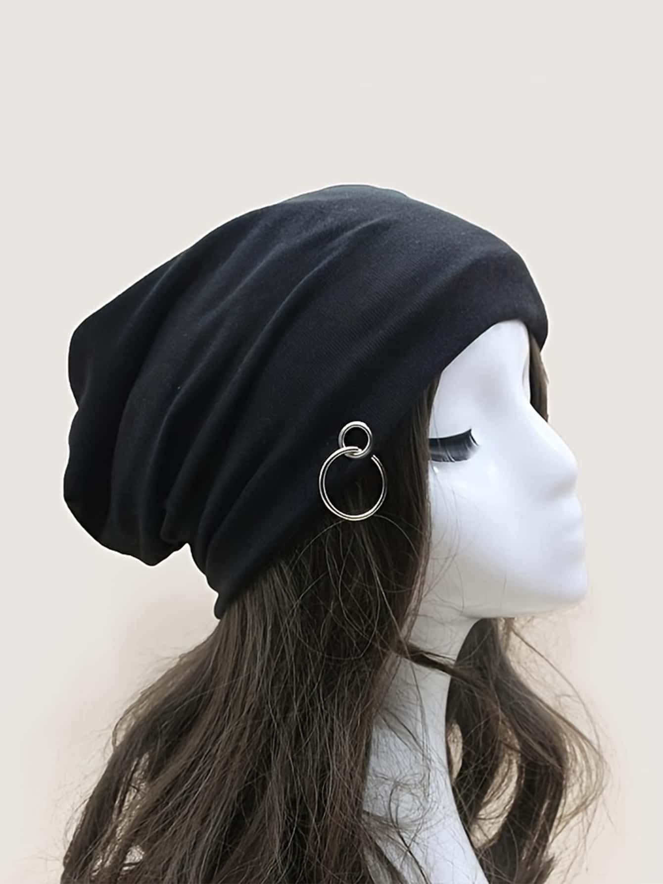 1 Chiếc Mũ Len Unisex Sắt-Vòng Y2k Phong Cách Ấm Áp & Thoáng Khí & Thời Trang Thích Hợp Cho Cuộc Sống Hàng Ngày Và Các Hoạt Động Ngoài Trời - màu đen - Xem 1
