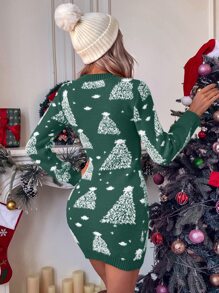 SHEIN Vestido de punto árbol de Navidad - Verde - Ver 2