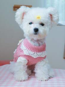 1pc Pet Clothes For Autumn And Winter, Soft And Comfortable Cute Floral Sweater For Dogs And Cats - Pink