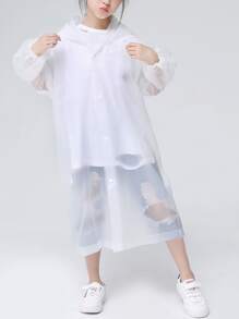 1pc Solid Color Kids Raincoat - White - View 1