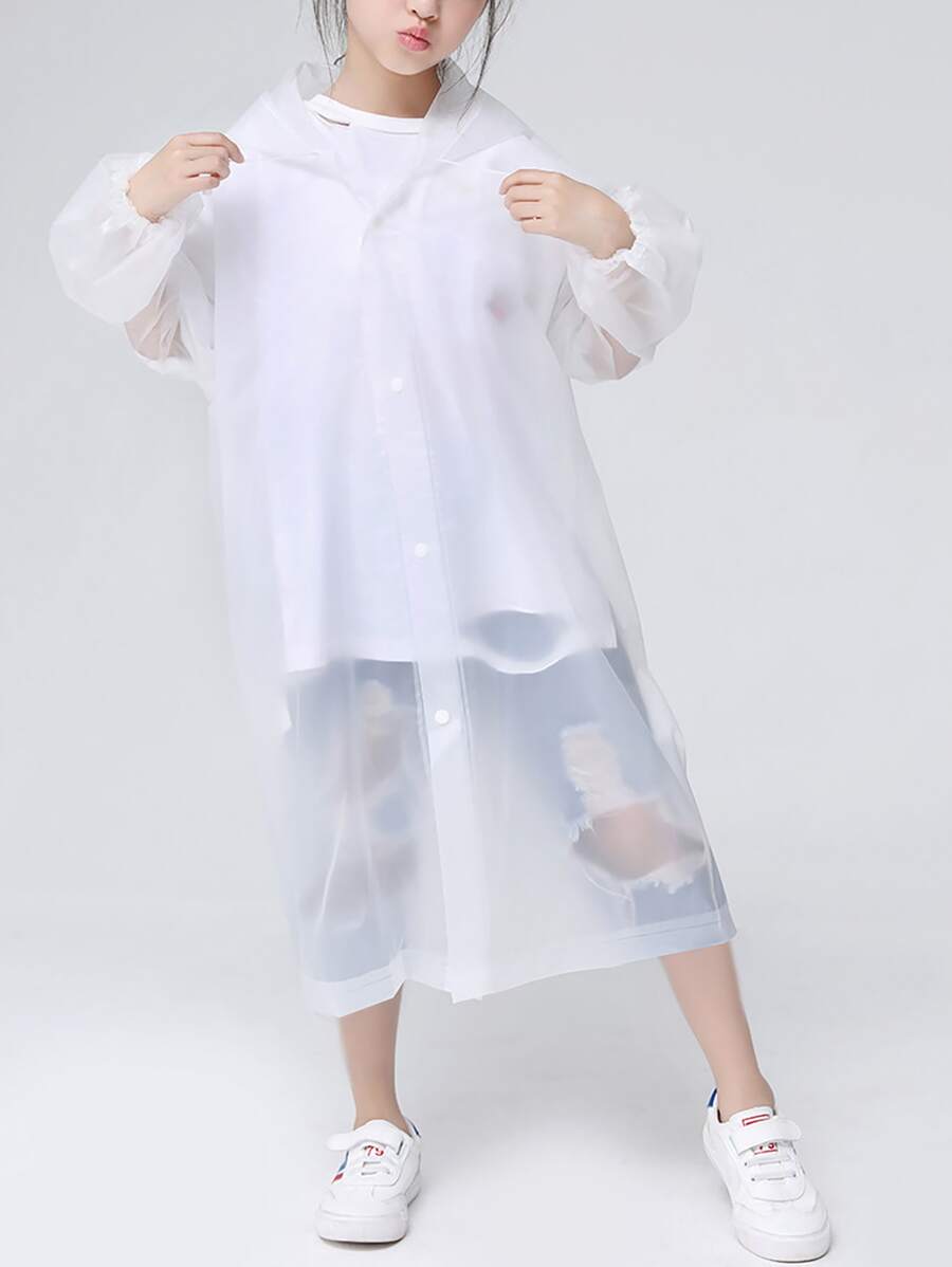 1pc Solid Color Kids Raincoat - White - View 1