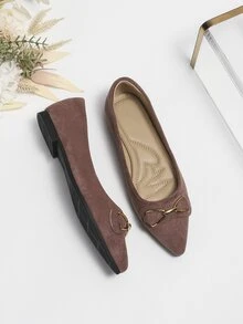 Metal Decor Point Toe Faux Suede Ballet Flats - Dusty Pink - View 2