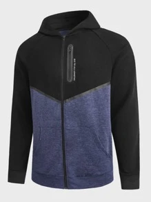 Men Letter Graphic Colourblock Raglan Sleeve Hooded Sports Jacket - Multicolor - View 1