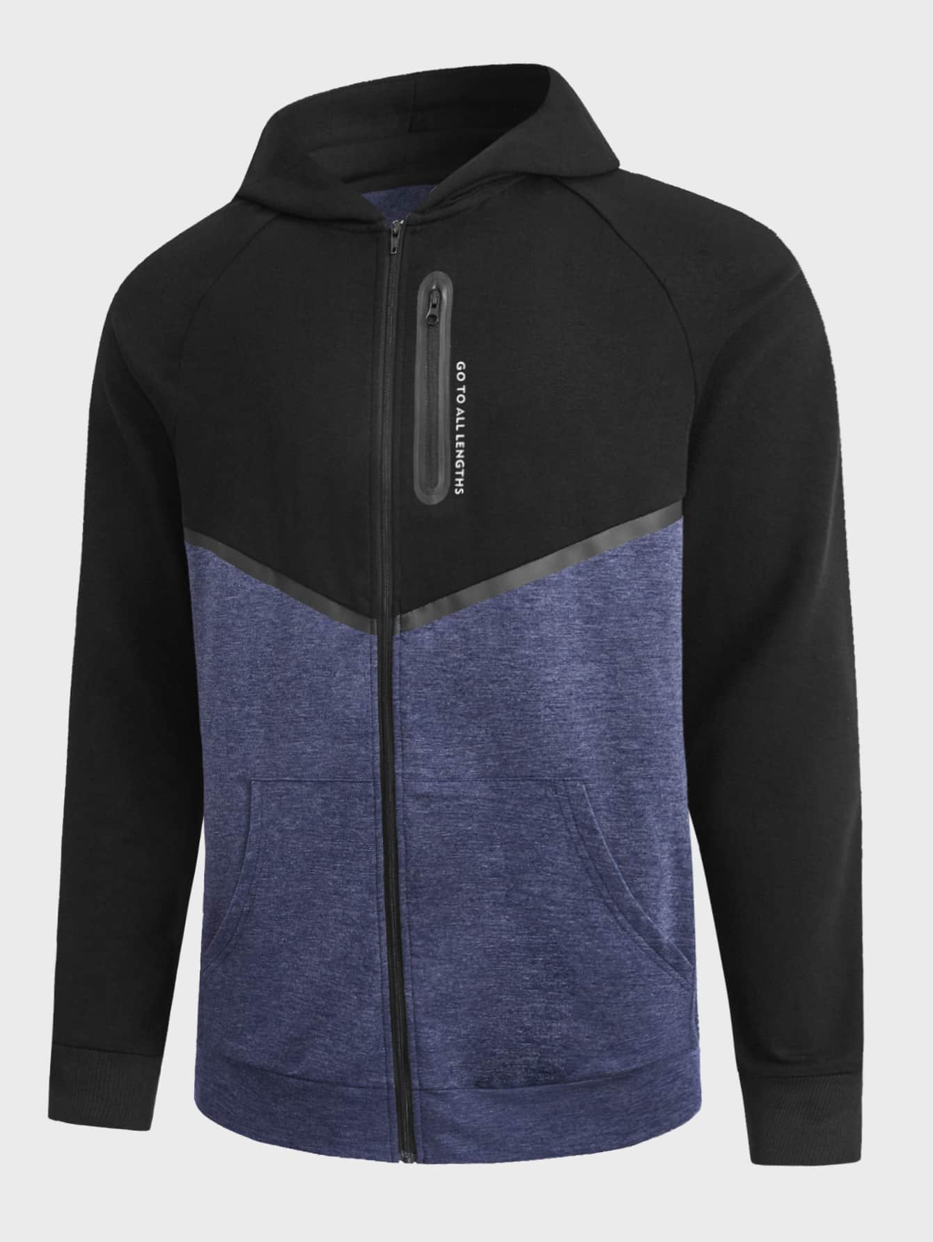 Men Letter Graphic Colourblock Raglan Sleeve Hooded Sports Jacket - Multicolor - View 1