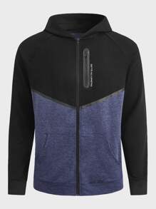 Men Letter Graphic Colourblock Raglan Sleeve Hooded Sports Jacket - Multicolor - View 5