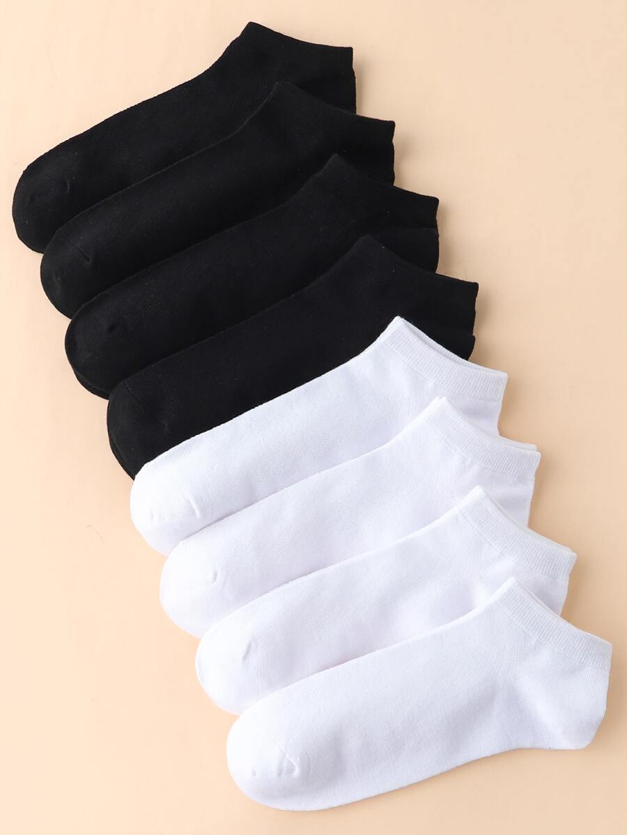 8 Pairs Solid Color Simple Style Men's Short Socks - Black and White - View 1