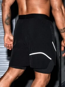 Men Reflective Panel Sports Shorts - Black - View 2