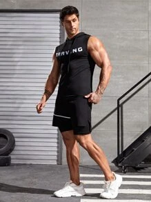 Men Reflective Panel Sports Shorts - Black - View 3