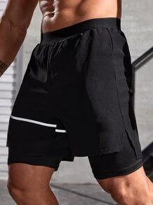 Men Reflective Panel Sports Shorts - Black - View 4