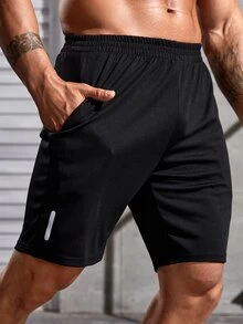 Manfinity Fitness Men Reflective Detail Sports Shorts Gym Shorts - Black - View 3