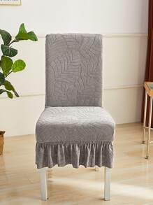 1pc Jacquard Ruffle Trim Stretchy Chair Slipcover, Grey Polyester Chair Dust Cover For Home - Grey - View 3