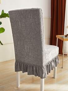 1pc Jacquard Ruffle Trim Stretchy Chair Slipcover, Grey Polyester Chair Dust Cover For Home - Grey - View 5