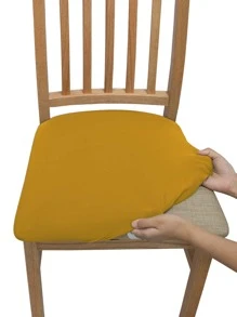 1pc Solid Color Chair Seat Cushion Cover, Stretchy Polyester Fiber, Removable, For Home Decor In Living Room, Bedroom, Chair Seat Protector - Ginger - View 1