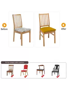 1pc Solid Color Chair Seat Cushion Cover, Stretchy Polyester Fiber, Removable, For Home Decor In Living Room, Bedroom, Chair Seat Protector - Ginger - View 3