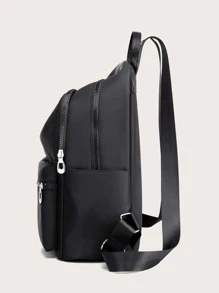 防水,便攜輕便極簡金屬裝飾後背包適用於青少年女孩女士大學學生,白領工人完美適用於學校,大學,工作,商業,通勤,返校 - 黑色 - 查看 4