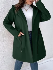 SHEIN LUNE Áo choàng Plus Size Dây kéo Túi màu trơn Giải trí - Màu xanh lá cây đậm - Xem 3