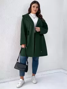 SHEIN LUNE Áo choàng Plus Size Dây kéo Túi màu trơn Giải trí - Màu xanh lá cây đậm - Xem 4
