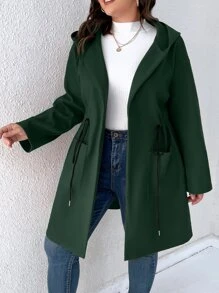 SHEIN LUNE Áo choàng Plus Size Dây kéo Túi màu trơn Giải trí - Màu xanh lá cây đậm - Xem 5