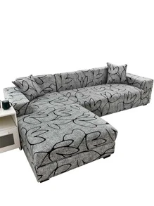 1pc Printed Elastic Sofa Cover And 1pc Non-filled Cushion Cover - Multicolor - View 1