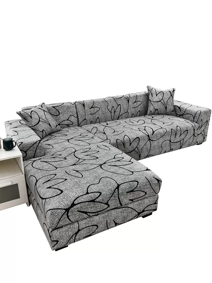 1pc Printed Elastic Sofa Cover And 1pc Non-filled Cushion Cover - Multicolor - View 1