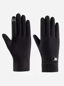 Plush Lined Gloves - Black - View 1