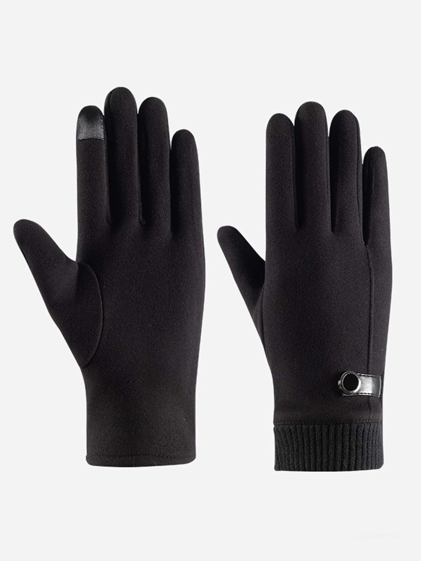 Plush Lined Gloves - Black - View 1
