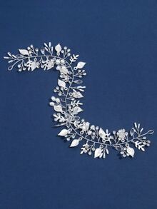 水鑽和樹葉裝飾新娘髮帶 - 銀色 - 查看 3