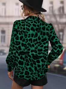 Calvaya Leopard Print Puff Sleeve Shirt,Long Sleeve Tops
