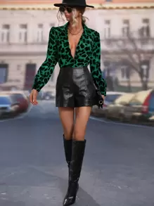 Calvaya Leopard Print Puff Sleeve Shirt,Long Sleeve Tops