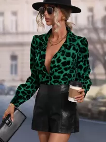 Calvaya Leopard Print Puff Sleeve Shirt,Long Sleeve Tops