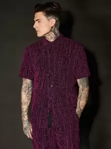 Manfinity Men Striped Button Up Shirt - Purple - View 4