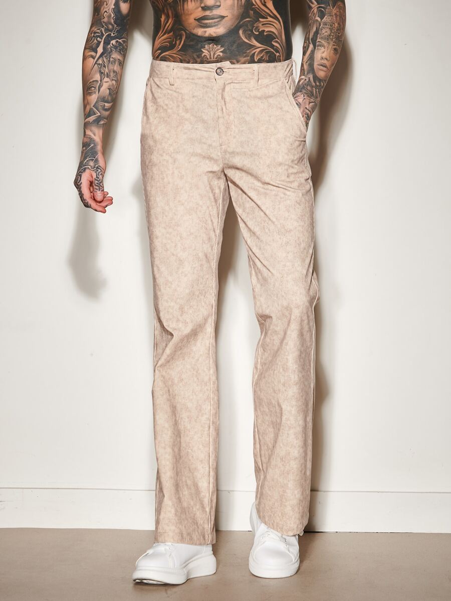 GENTILAND Men Slant Pocket Straight Leg Corduroy Trousers - Beige - View 1