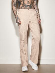 GENTILAND Men Slant Pocket Straight Leg Corduroy Trousers - Beige - View 5