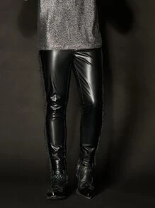 GENTILAND Men Slant Pocket PU Leather Trousers - Black - View 7